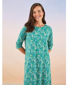 Crew Neck Patterned Long Sleeve Cotton Women's Nightgown