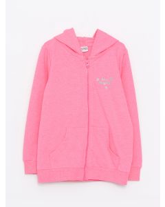 Hooded Printed Long Sleeve Girl Zippered Sweatshirt