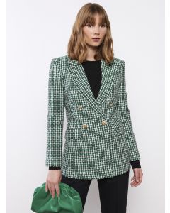 Long Sleeve Plaid Women's Blazer Jacket With Front Button Closure