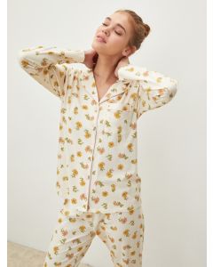 Shirt Collar Floral Long Sleeve Cotton Women's Pajamas Set