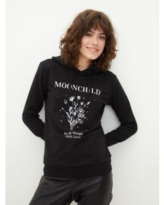 Hooded Printed Long Sleeve Women's Sweatshirt