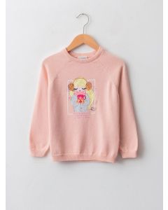 Crew Neck Printed Long Sleeve Girl Tricot Sweater