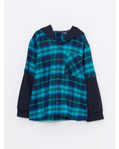 Hooded Plaid Long Sleeve Gabardine Boy Shirt