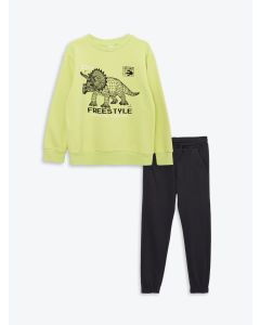 Crew Neck Printed Long Sleeve Boy Sweatshirt and Sweatpants