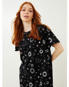 Crew Neck Patterned Short Sleeve Cotton Women's Nightgown