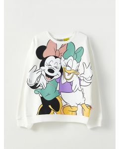 Crew Neck Minnie Mouse and Daisy Duck Printed Long Sleeve Girl Sweatshirt