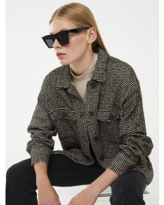 Buttoned Patterned Long Sleeve Tweed Women's Shirt Jacket