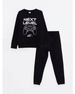 Crew Neck Printed Long Sleeve Boy Sweatshirt and Sweatpants