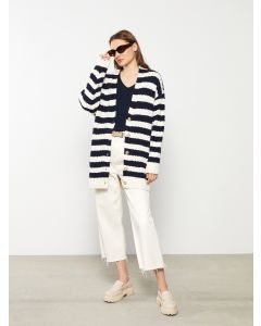 V Neck Striped Long Sleeve Women's Tricot Cardigan