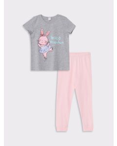 Crew Neck Printed Short Sleeve Girl Pajama Set