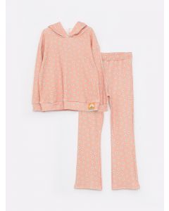 Hooded Printed Long Sleeve Girl Sweatshirt and Sweatpants