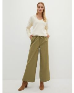 Elastic Waist Standard Fit Pocket Detailed Wide Leg Women's Trousers