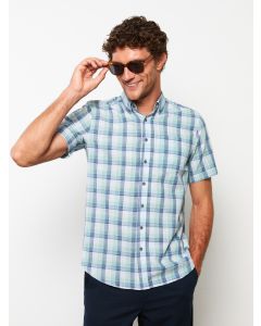 Regular Fit Short Sleeve Plaid Poplin Men's Shirt