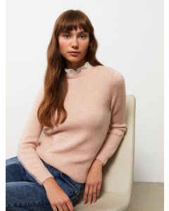 Frilly Stand Up Collar Straight Long Sleeve Women's Knitwear Sweater