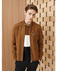 Slim Fit Biker Collar Suede Men's Coat