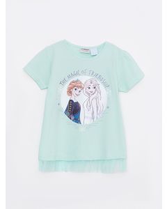 Crew Neck Frozen Printed Short Sleeve Girl T-Shirt