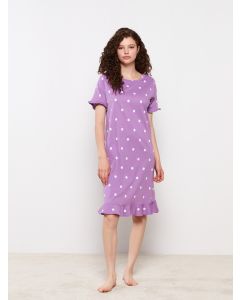 Crew Neck Polka Dot Short Sleeve Cotton Women's Nightgown