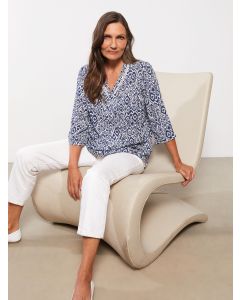 V Neck Patterned Viscose Women's Blouse