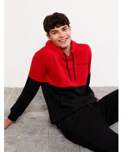 Hooded Long Sleeve Men's Hoodie with Color Block