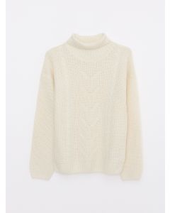 Turtleneck Self Patterned Long Sleeve Girl Tricot Sweater