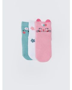 Patterned Baby Girl Towel Socket Socks 3-Pack