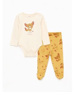 Crew Neck Long Sleeve Printed Baby Boy Body with Snap Crotch and Trousers 2-Pack Set