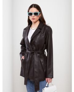 Jacket Collar Straight Long Sleeve Women's Leather Look Coat