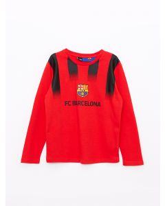 Crew Neck Barcelona Printed Long Sleeve Boy Fan T-Shirt