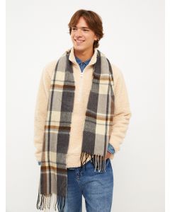 Checked Patterned Fringed Men's Scarf