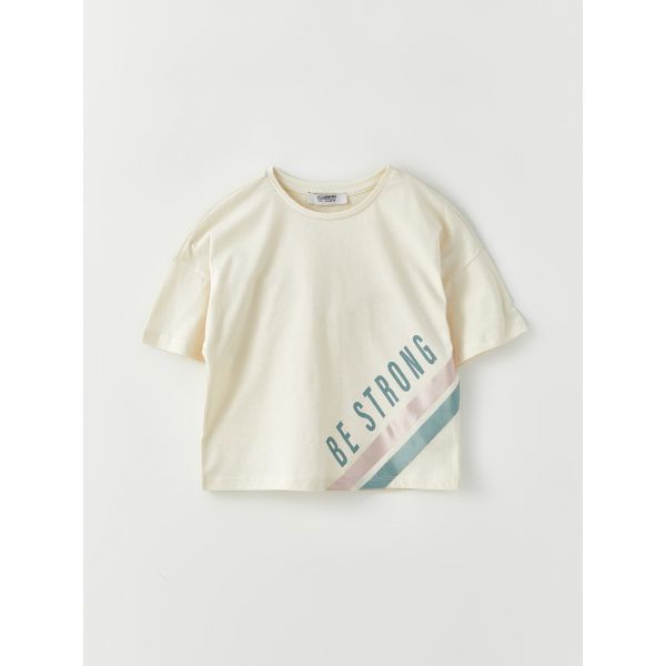 Crew Neck Printed Short Sleeve Cotton Girl T-shirt