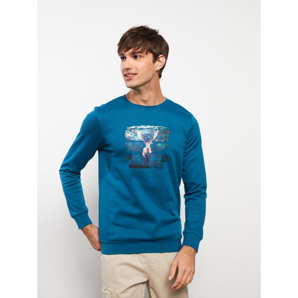 Crew Neck Long Sleeve Printed Men's Sweatshirt