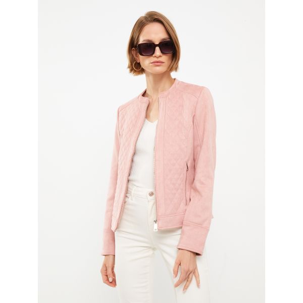 معطف نسائي جلدي مبطن بياقة مرتفعة