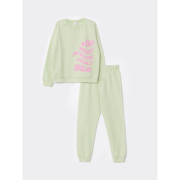 Crew Neck Printed Long Sleeve Girl Pajama Set