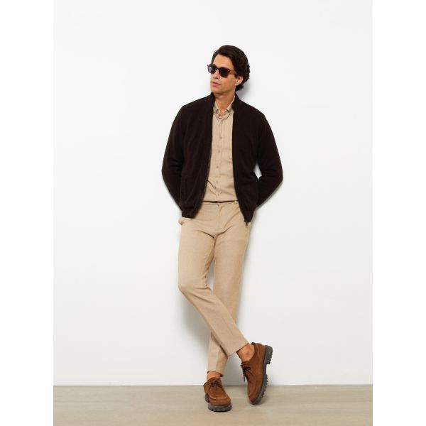 Standard Fit Turtle Neck Long Sleeve Men's Tricot Cardigan
