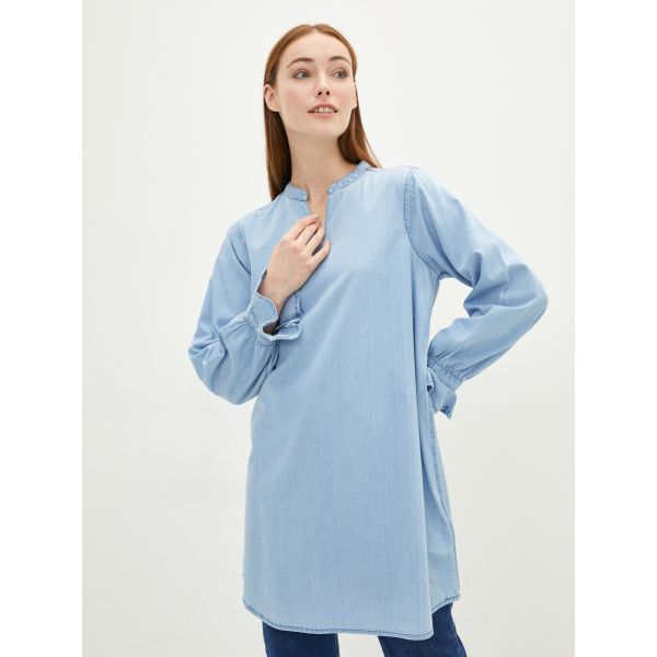 Women's Crew Neck Straight Long Sleeve Jean Tunic