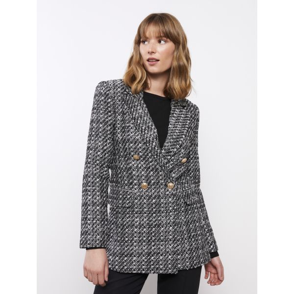 Patterned Long Sleeve Tweed Women's Blazer Jacket