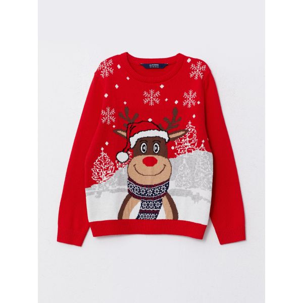 Crew Neck Christmas Themed Long Sleeve Boy Knitwear Sweater