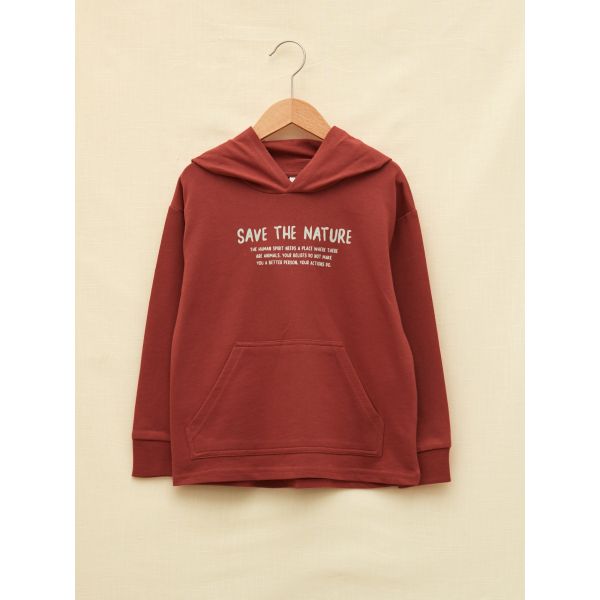 Hooded Printed Long Sleeve Boy Sweatshirt