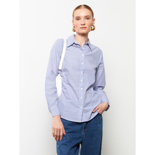 Buttoned Striped Long Sleeve Cotton Women's Shirt