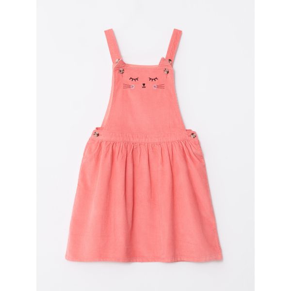 Square Neck Embroidered Strappy Velvet Girl Bib and Brace Dress