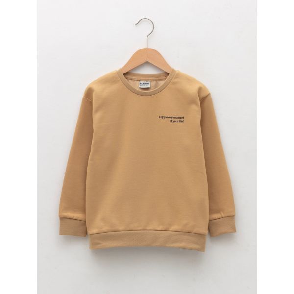 سويت شيرت أولادي مطبوع بفتحة رقبة مستديرة وكم طويل