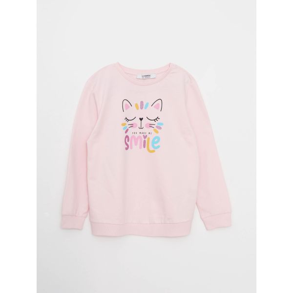 Crew Neck Printed Long Sleeve Girl Sweatshirt