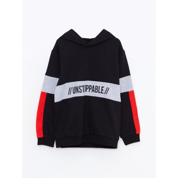 سويت شيرت أولادي مطبوع بكم طويل وغطاء للرأس