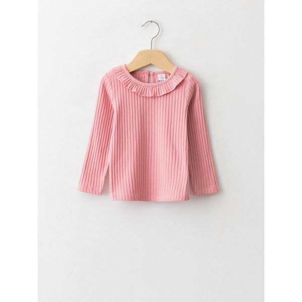Crew Neck Long Sleeve Self-Patterned Baby Girl T-Shirt