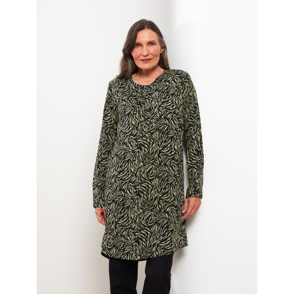 Crew Neck Patterned Long Sleeve Poplin Women's Tunic