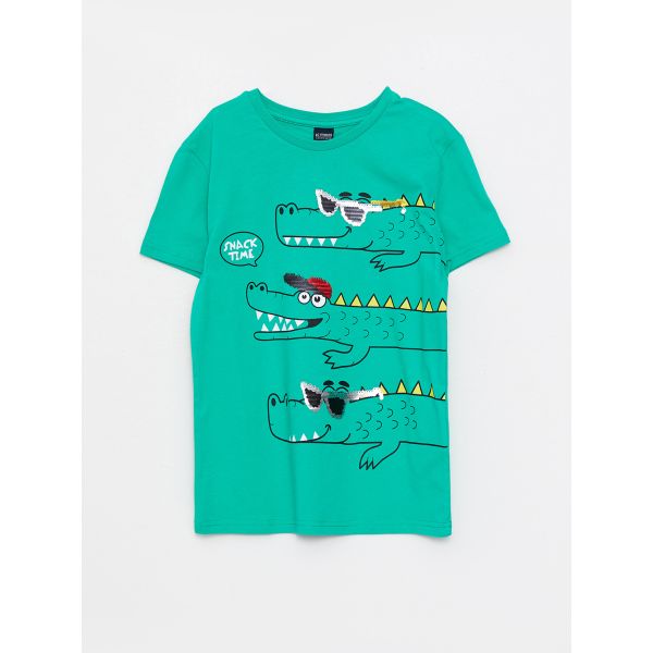 Crew Neck Printed Short Sleeve Cotton Boy T-shirt