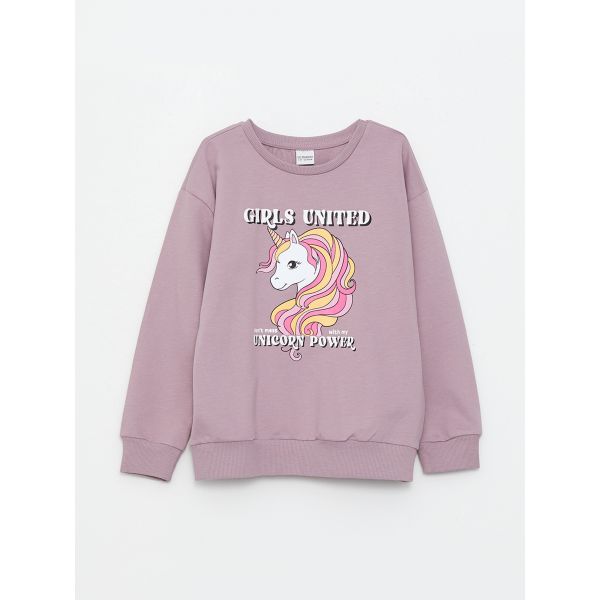 Crew Neck Printed Long Sleeve Girl Sweatshirt