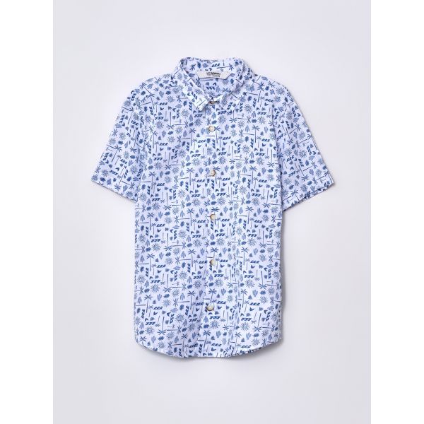 Patterned Short Sleeve Gabardine Boy Shirt