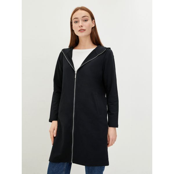 Hooded Plain Long Sleeve Cotton Women's Sports Cardigan