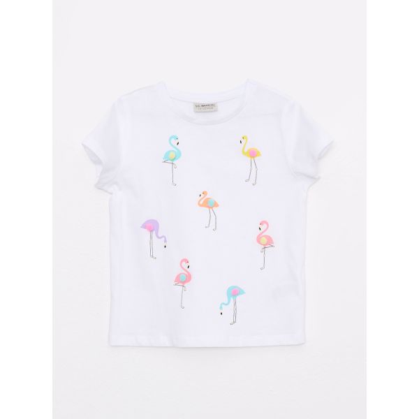 Crew Neck Printed Short Sleeve Cotton Girl T-shirt